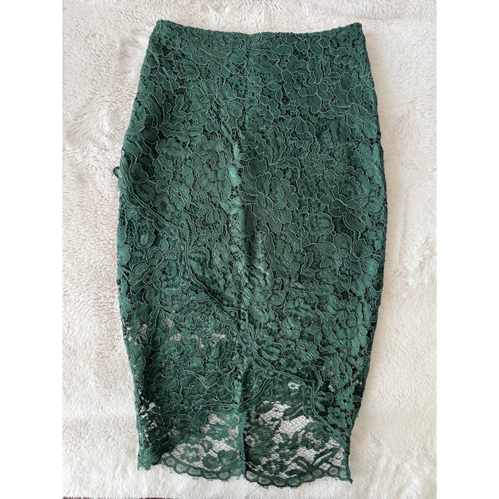 Women's Showpo Dark Green Lace High Low Skirt US 4